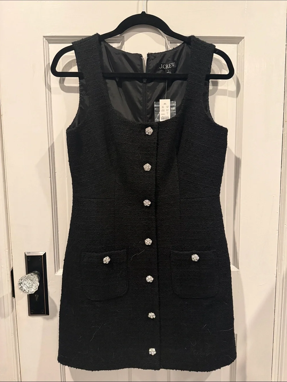 J. Crew Black Tweed Sleeveless Button-Front Mini Dress